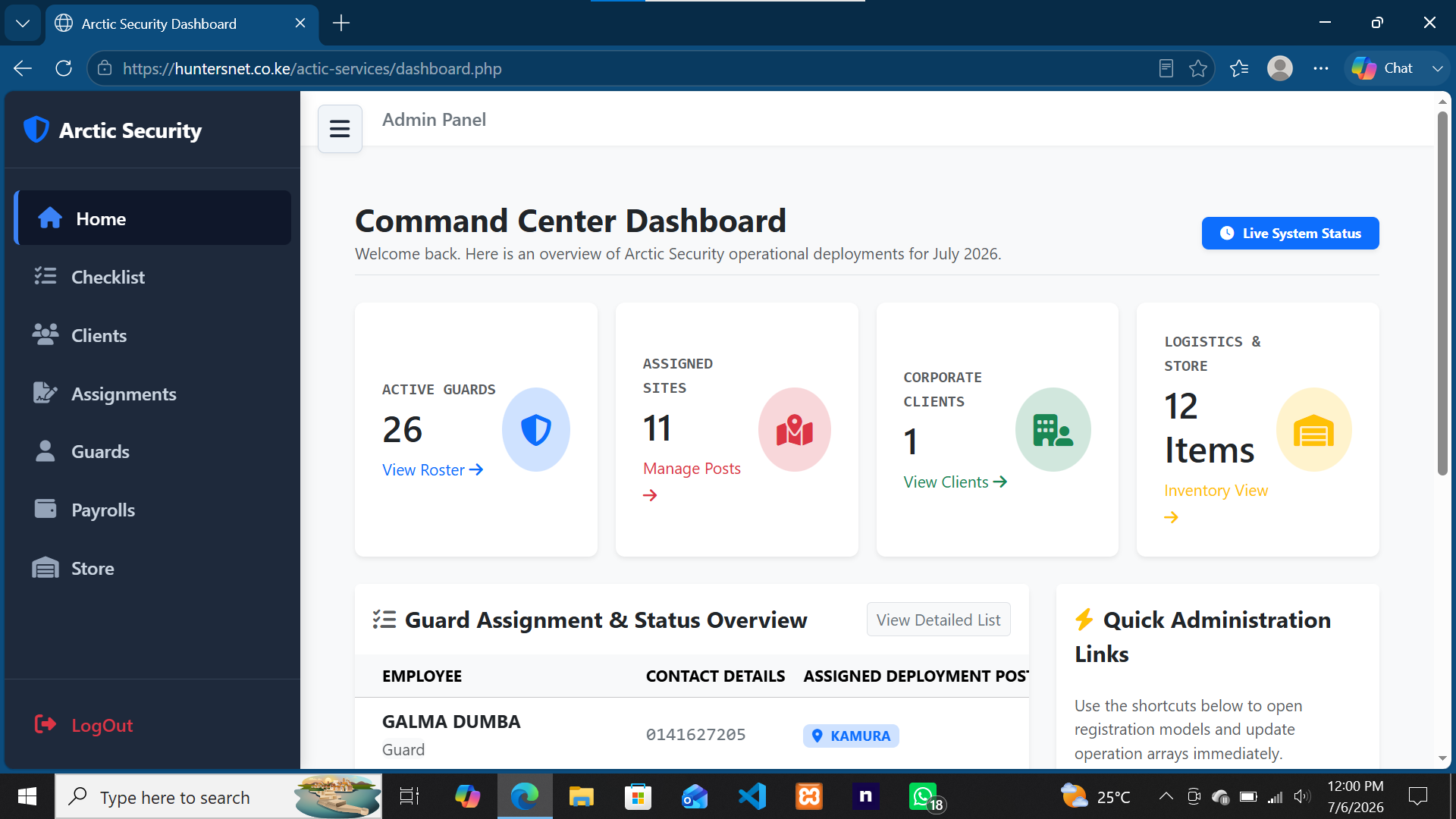 Client Dashboard Screen